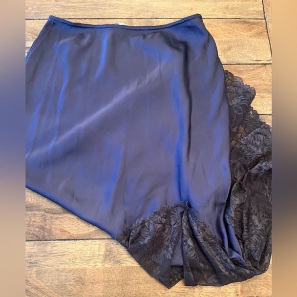 Free People Lace-Trim High-Low Satin Skirt in Navy - Picture 8 of 9